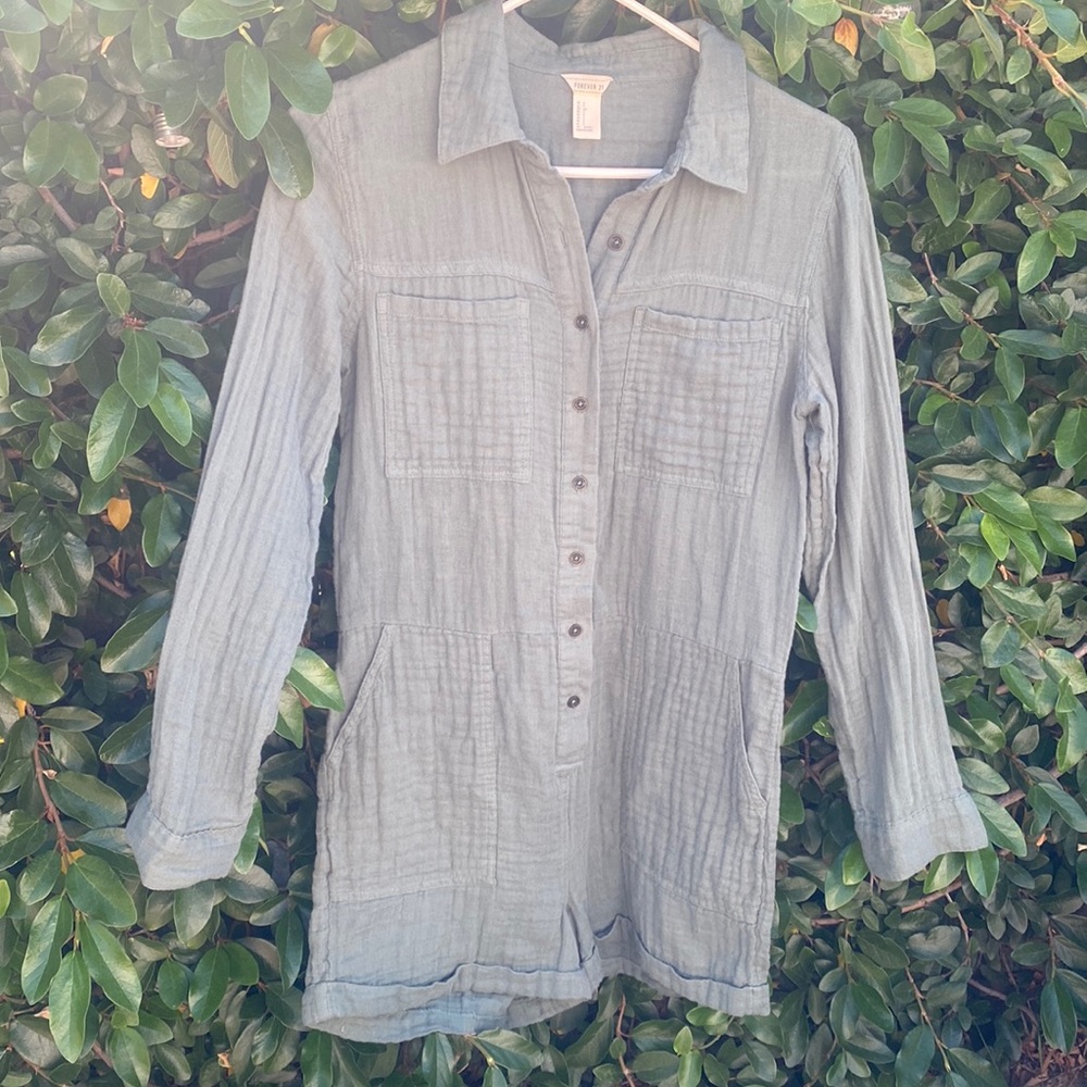 100% cotton button up long sleeve romper